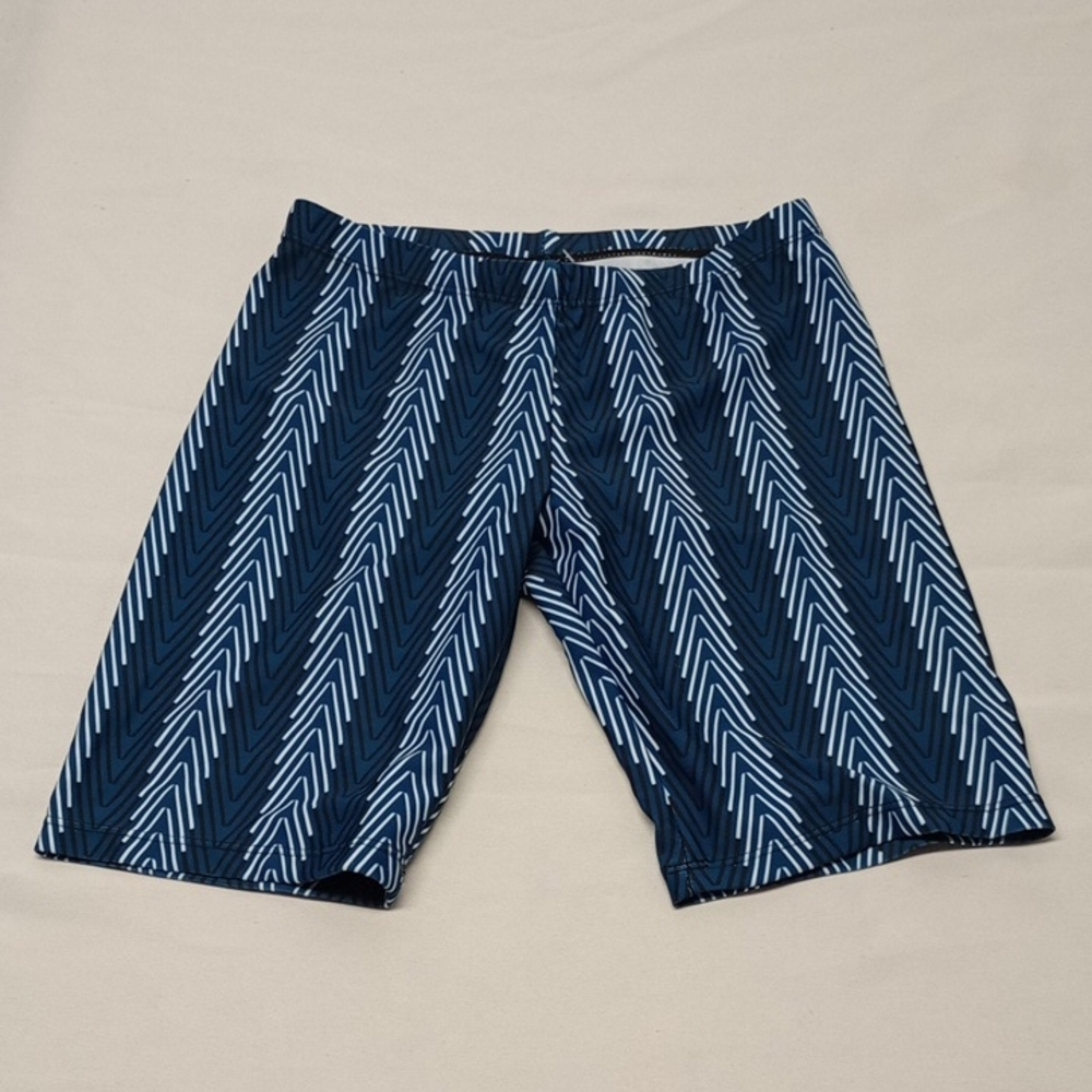 Boys Navy Chevron-Print Swim Trunks
